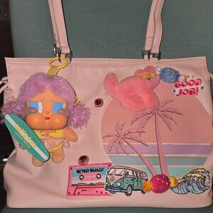 Large Pink Tote Purse- Embellished with Crybaby Plush Pendant